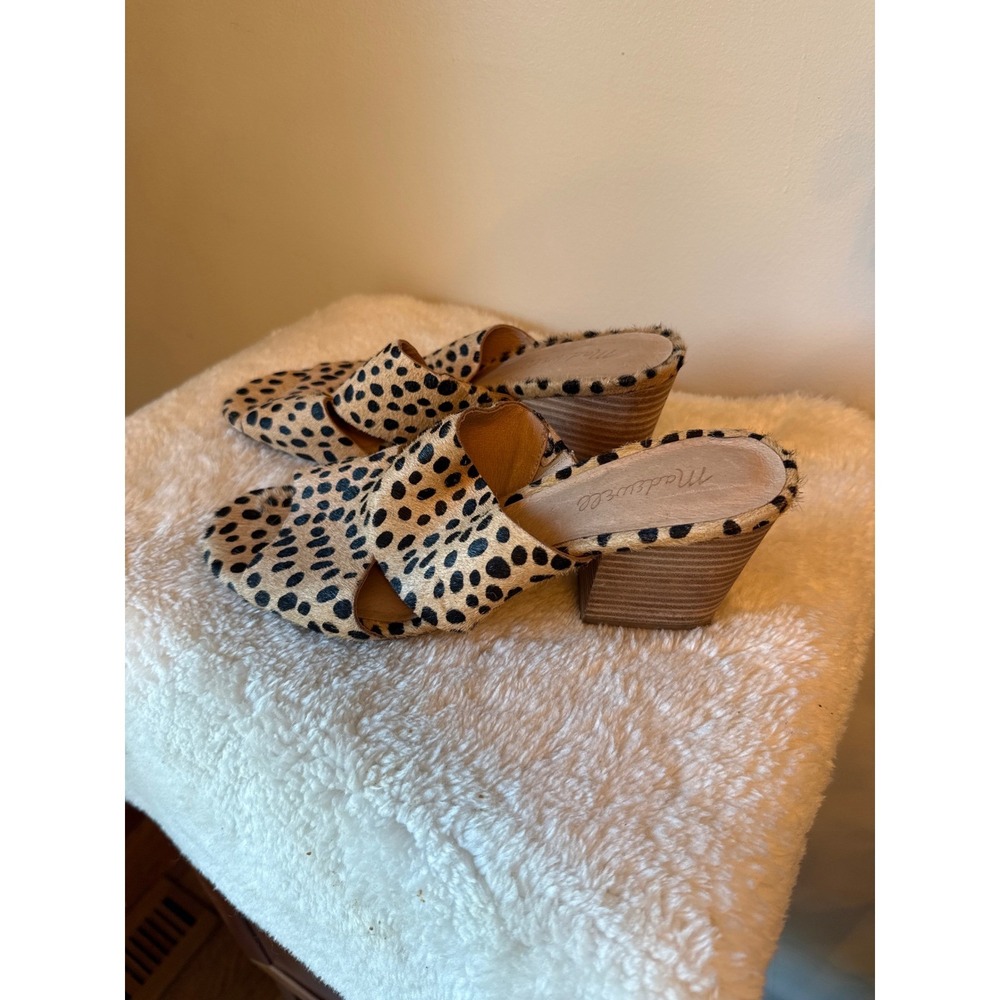 Madewell Spotted Calf‎ Hair Mules Heels Block Heel Size 9.5 Leopard Print